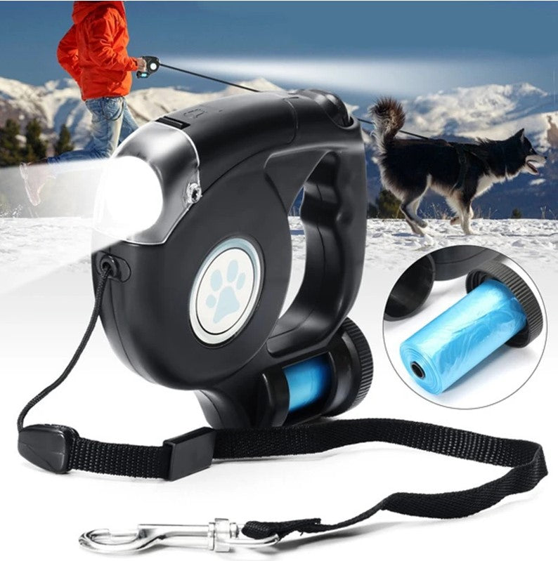 4.5M LED Flashlight Extendable Retractable Pet Dog Leash Lead with Garbage Bag_1