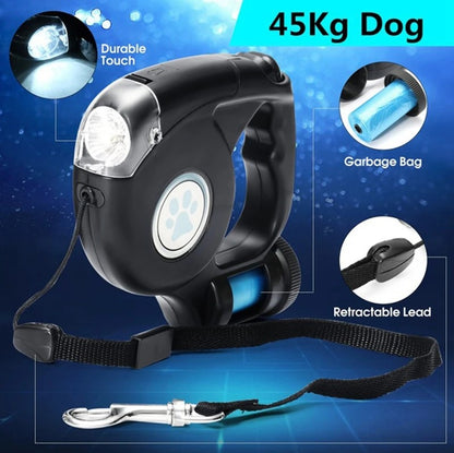 4.5M LED Flashlight Extendable Retractable Pet Dog Leash Lead with Garbage Bag_3