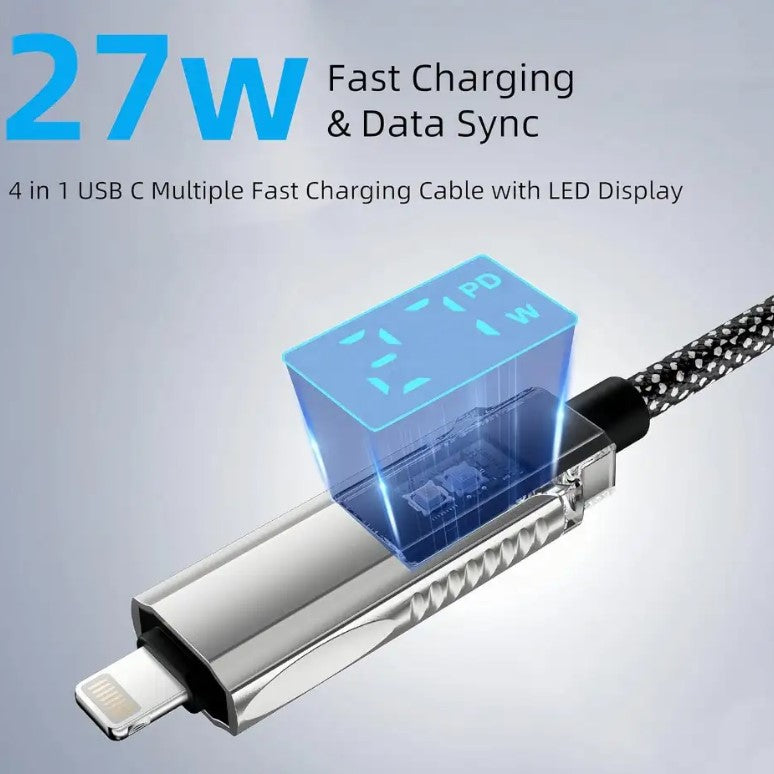 4 in 1 LED Display Multi Charger Cable - Dual USB C/USB A/Lightning Fast Charging Cable - 65W_5